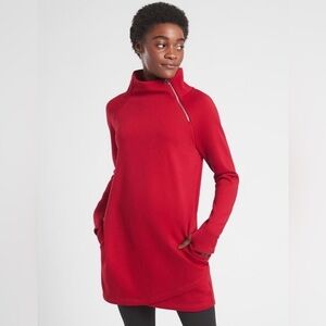 Athleta Cozy Karma ASYM Sweatshirt Dress Red Womens Large